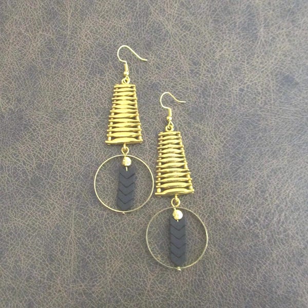 Gold Chandelier Earrings: Etched Ethnic Statement Earrings