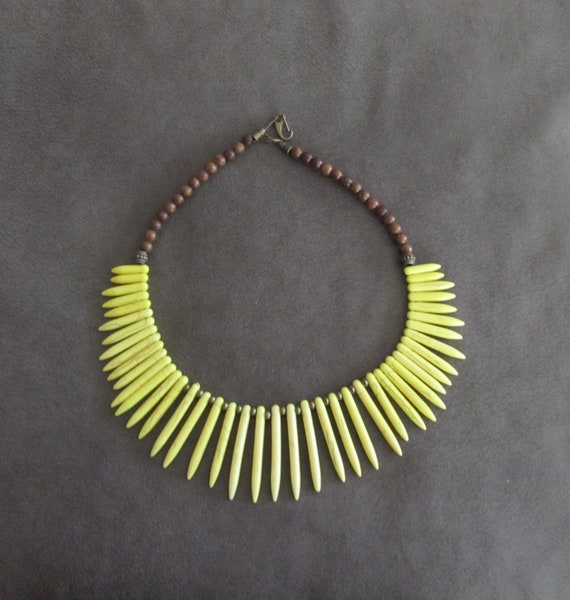 Yellow bib necklace, statement necklace, bold African necklace, Afrocentric necklace, exotic necklace, tribal ethnic necklace, primitive