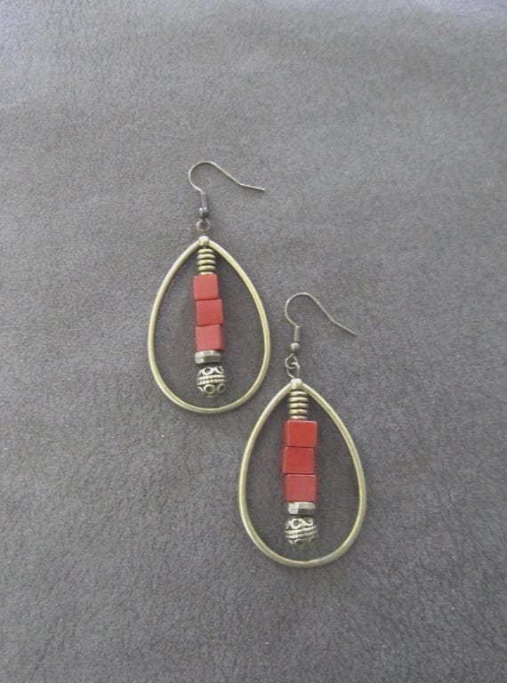 Red jasper teardrop hoop earrings