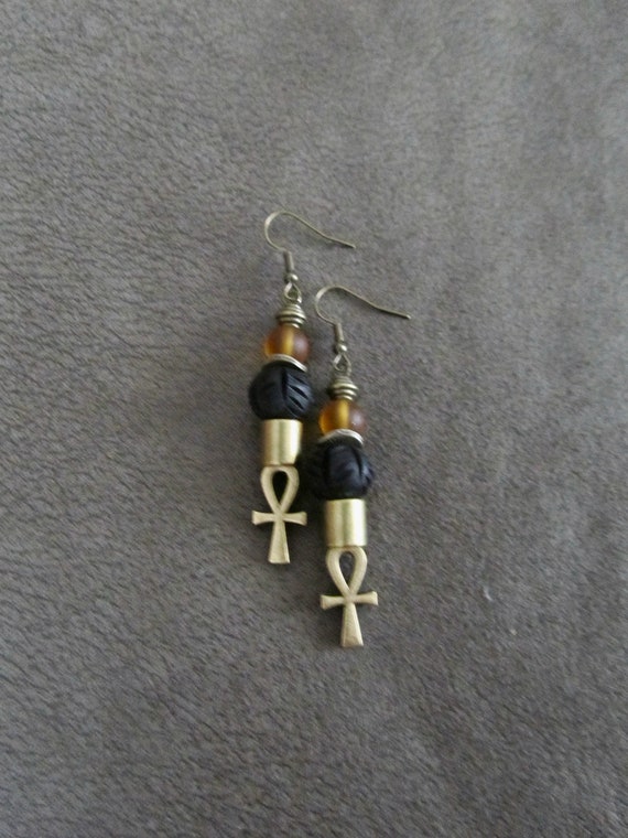 Egyptian African Ankh earrings, fertility symbol, Afrocentric orange