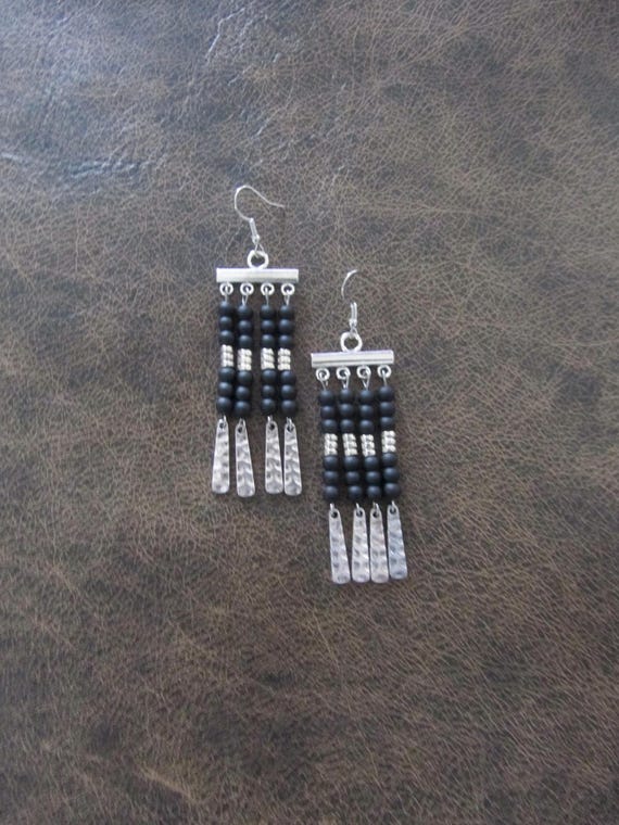 Black frosted glass chandelier earrings