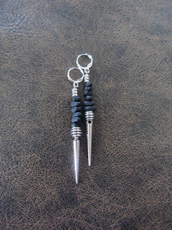 Abstract earrings, black nugget and silver