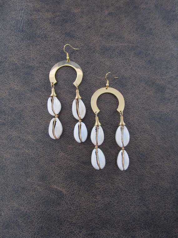 Large modern cowrie shell earrings