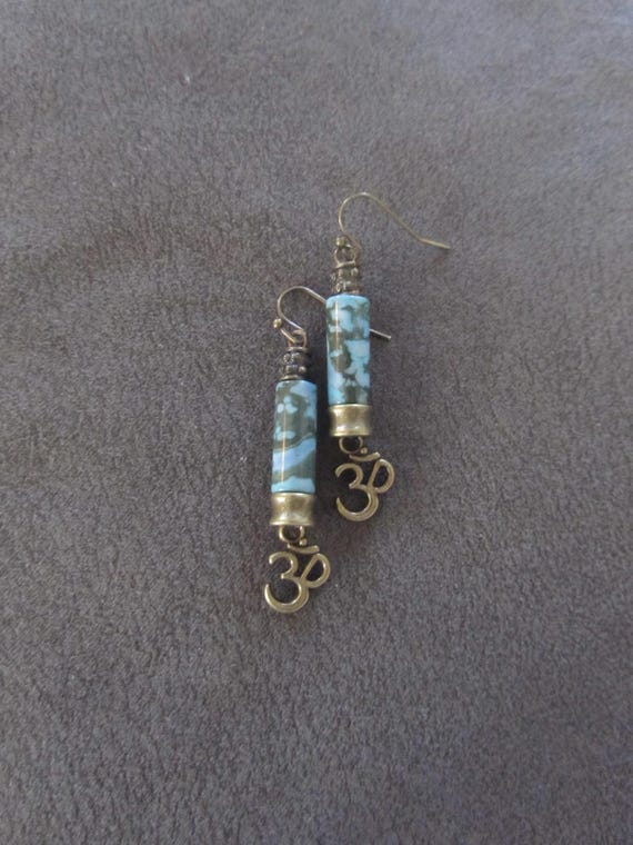 Jasper and om earrings