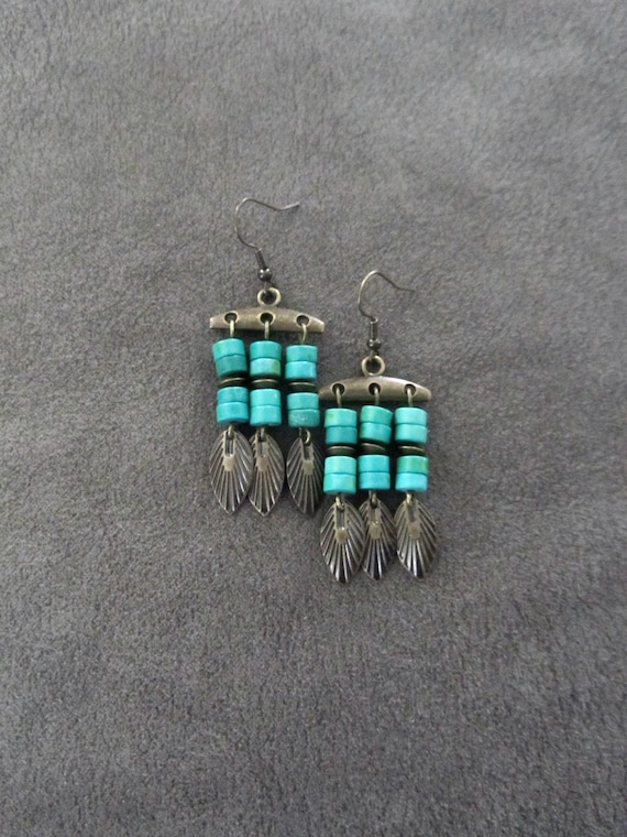 Magnesite and bronze chandelier earrings