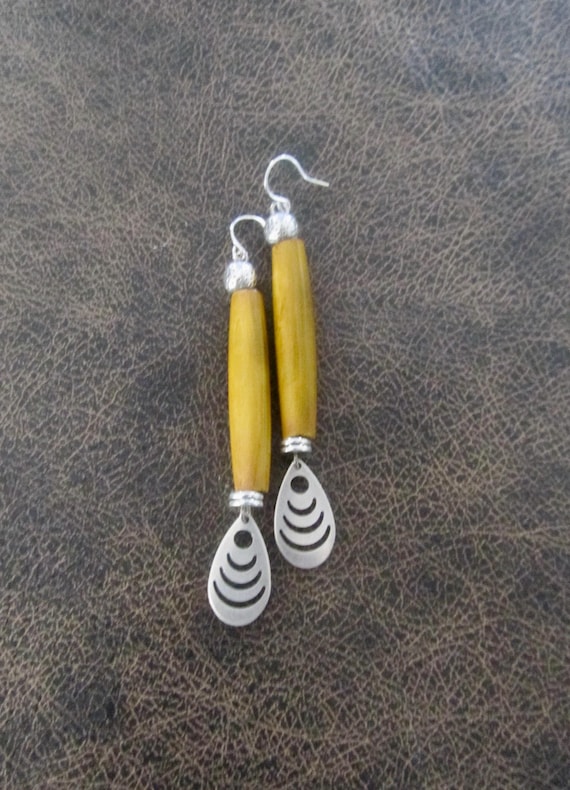 Long hair pipe bone and silver earrings 22