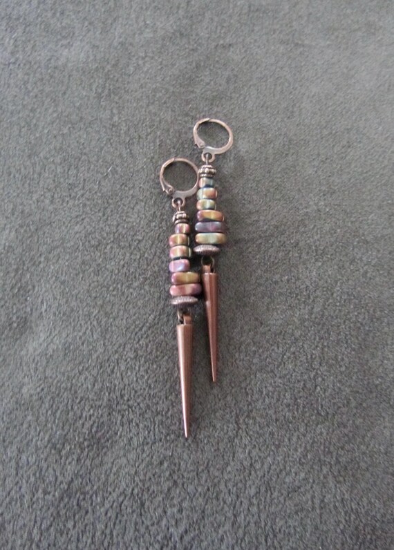 Minimalist multicolor hematite nugget earrings, copper