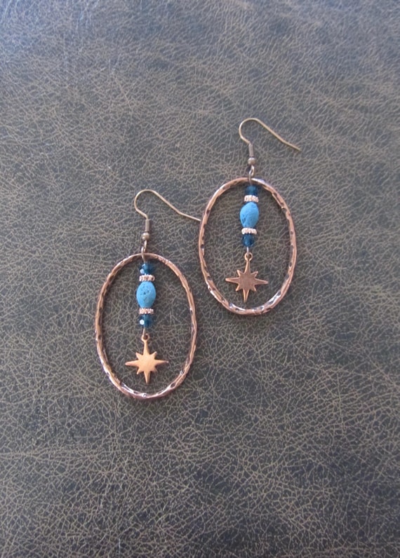 Druzy agate and copper hoop earrings