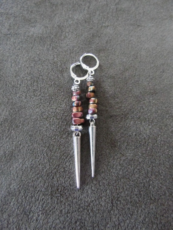 Minimalist multicolor hematite nugget earrings, silver