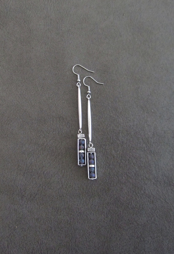 Industrial earrings, multicolor lava rock and silver minimalist earrings, mid century modern earrings,  unique Art Deco earrings, geometric