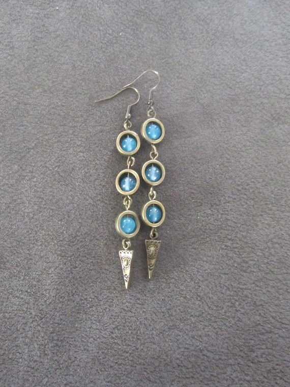 Bronze and blue agate geometric earrings
