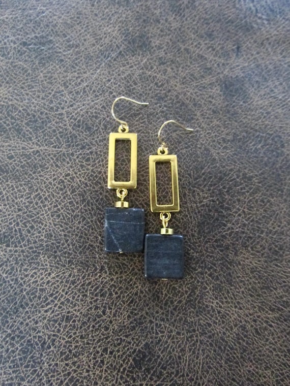 Modern gold and black stone geometric earrings