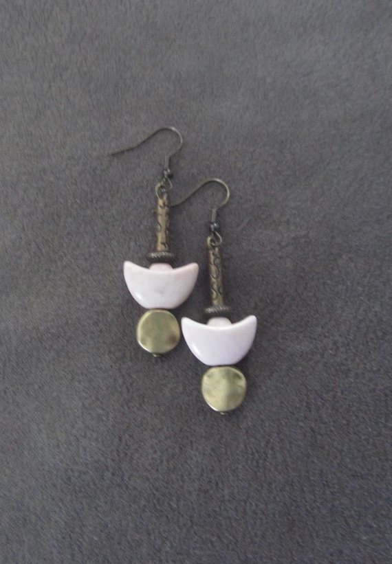 Unique white howlite and bronze earrings