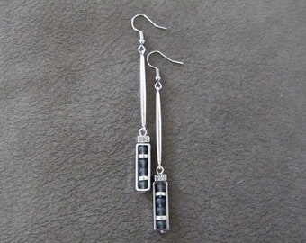 Long gray frosted glass earrings