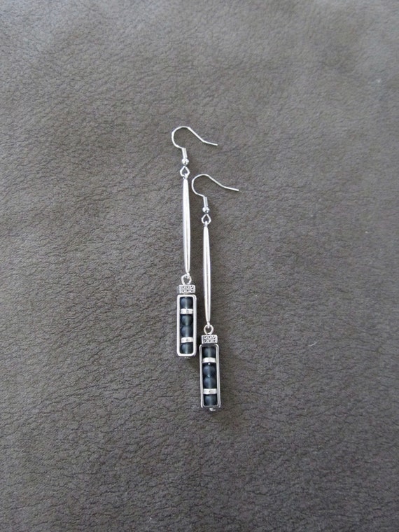 Long gray frosted glass earrings