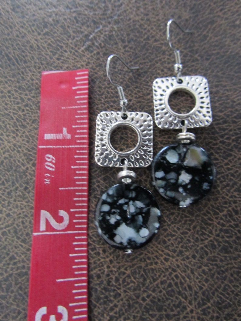 Mid century modern black mother of pearl and silver earrings 2 image 3