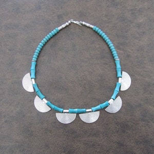 Ethnic blue magnesite and silver southwest necklace
