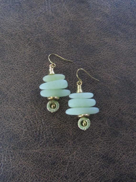 Unique sea green frosted glass earrings