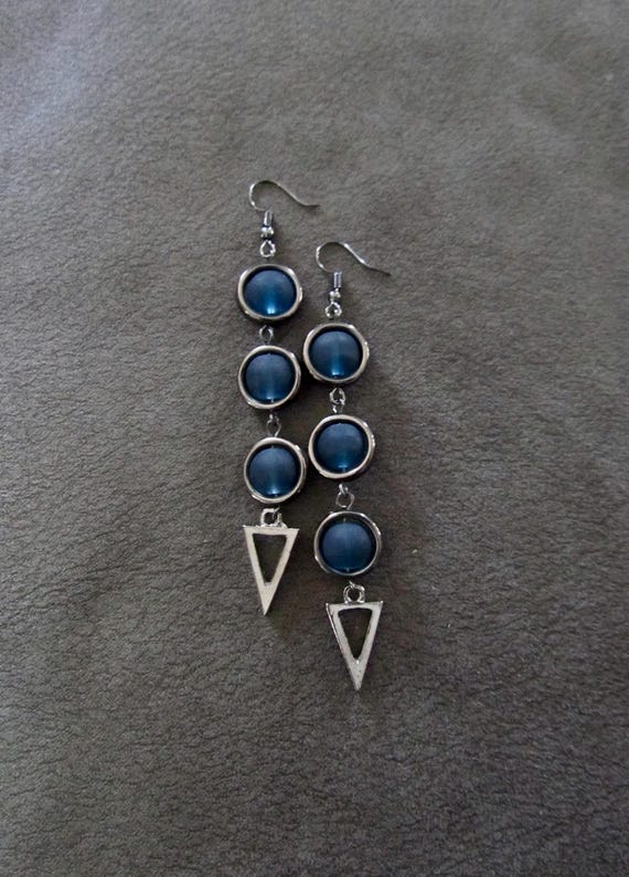 Long frosted glass and gunmetal earrings,