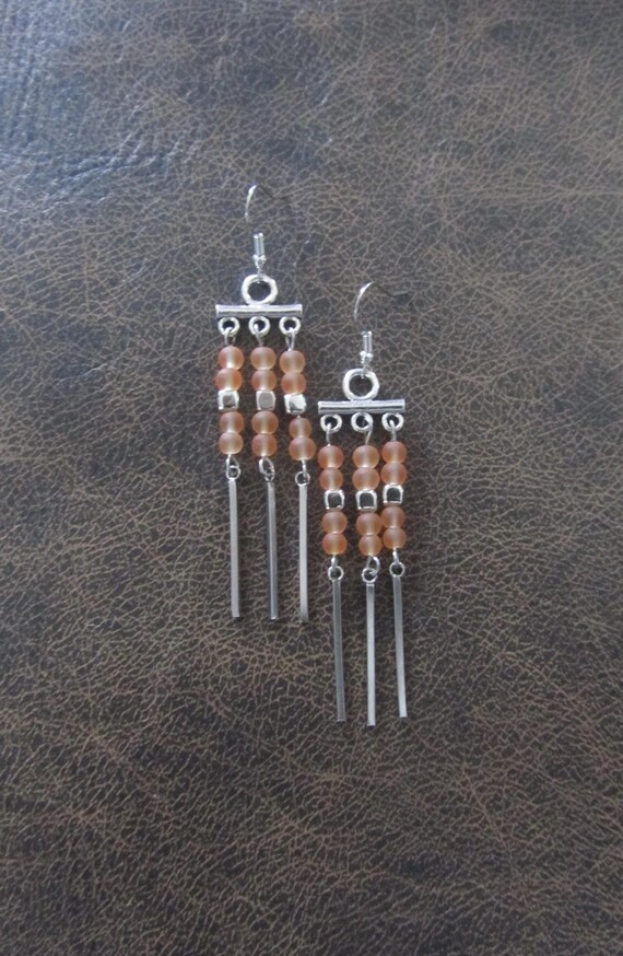 Peach frosted glass chandelier earrings