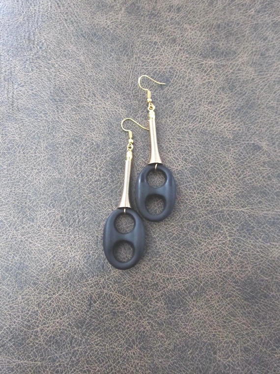 Bold black rubber and gold earrings