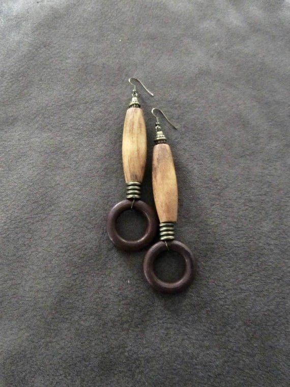 Oversized bold natural wooden earrings 3