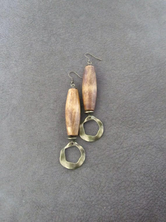 Oversized bold natural wooden earrings