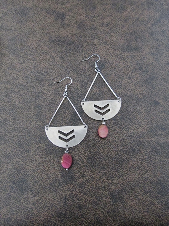 Mid century modern pink and silver earrings