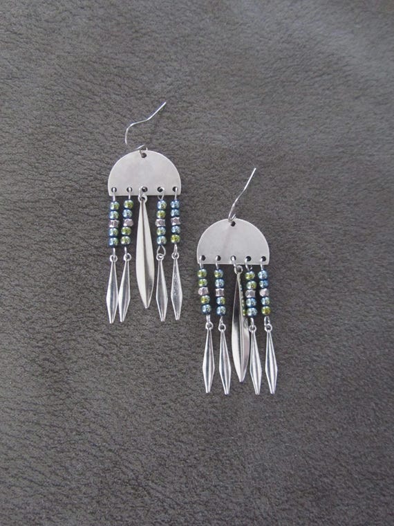 Teal hematite and silver chandelier earrings