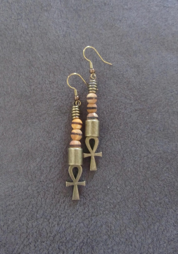 Ankh Egyptian African earrings, fertility symbol, kemetism, Tibetan agate 2