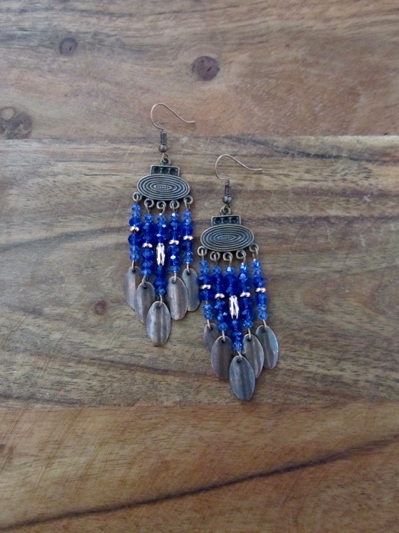 Chandelier earrings, periwinkle crystal and copper gypsy earrings 2
