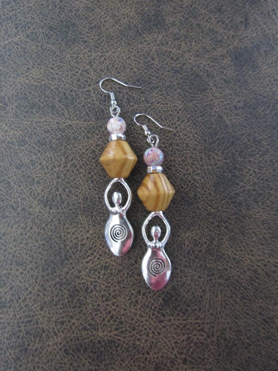 Wooden and silver goddess earrings 22
