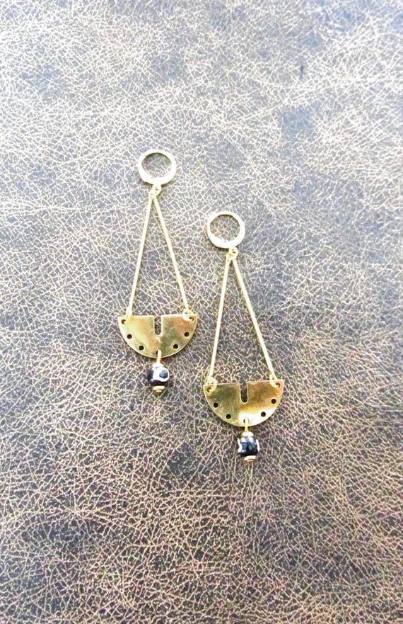 Mid century modern gold dangle earrings