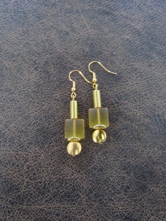 Gold and yellow frosted glass earrings