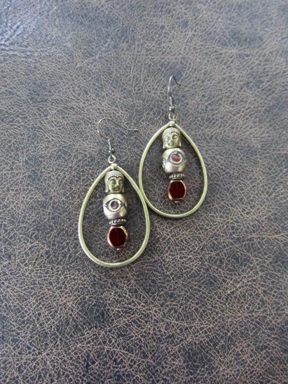 Tibetan style Buddha bronze hoop earrings