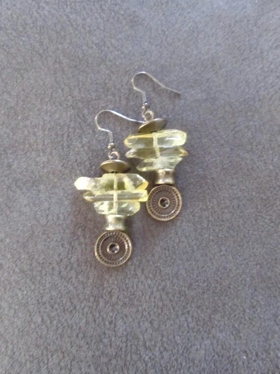 Raw quartz crystal earrings, yellow