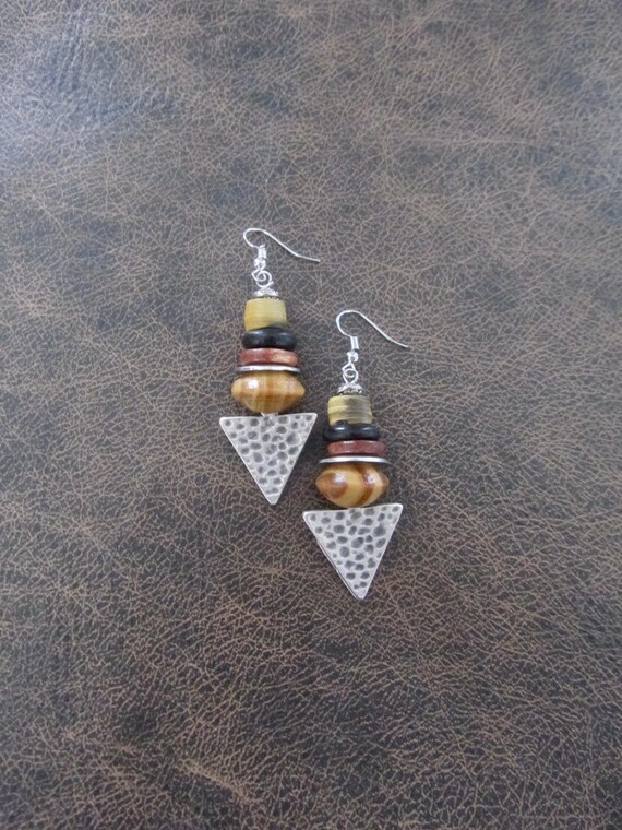 Hammered silver triangle earrings
