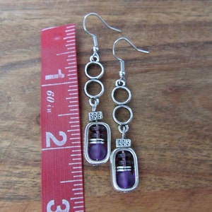 Sea glass earrings, bohemian earrings, beach earrings, purple dangle earrings, artisan ethnic earring, simple chic image 2