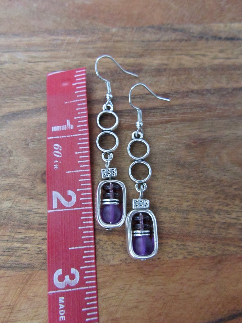 Sea glass earrings, bohemian earrings, beach earrings, purple dangle earrings, artisan ethnic earring, simple chic image 2