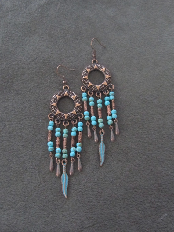 Southwestern copper and howlite chandelier earrings