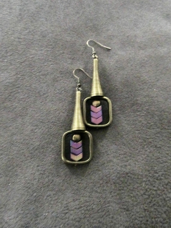 Bronze geometric industrial earrings multicolor, square