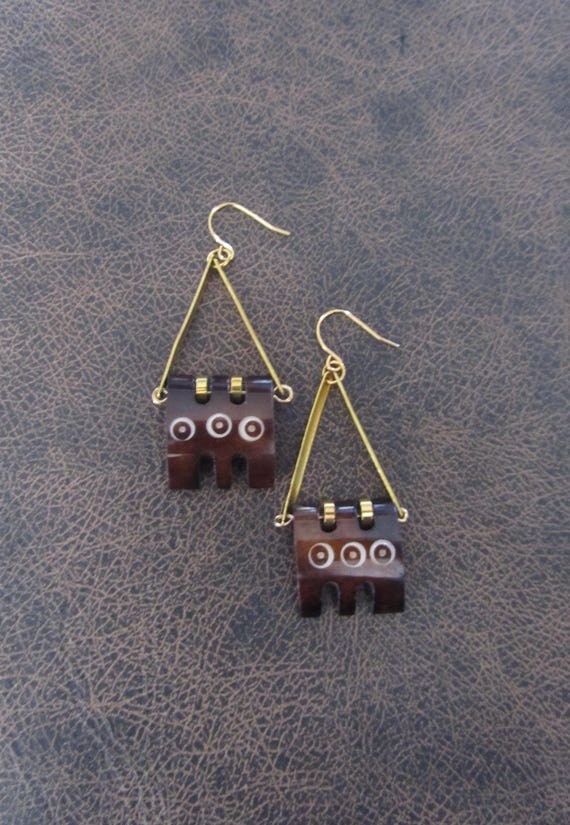 Brown batik print bone earrings 32