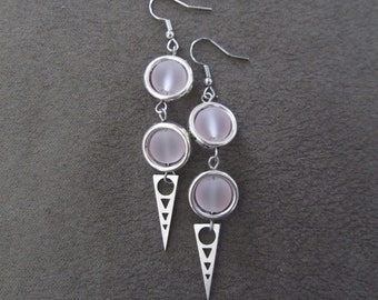 Long pink earrings, bohemian earrings, beach earrings, frosted glass earrings, geometric earrings
