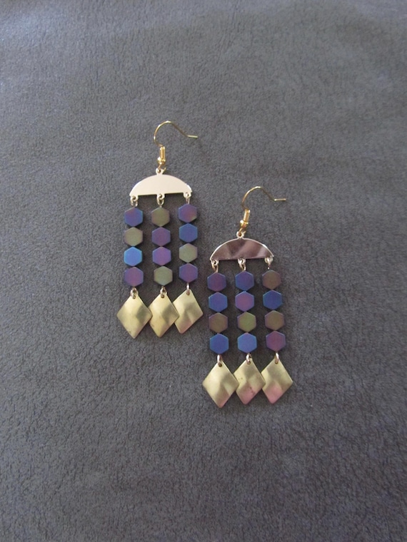 Multicolor hematite and gold stainless steel earrings