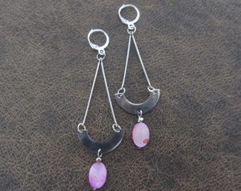 Pendientes de concha de nácar rosa y plata 2