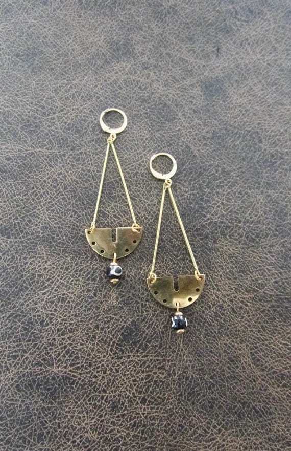 Mid century modern gold dangle earrings