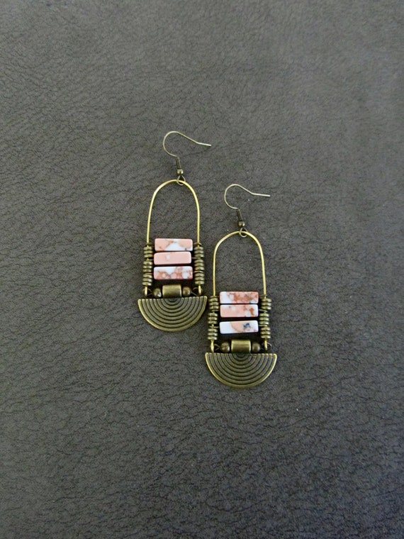 Chandelier earrings, jasper and bronze ethnic statement earrings, chunky bold earrings, African earrings, unique bohemian earrings