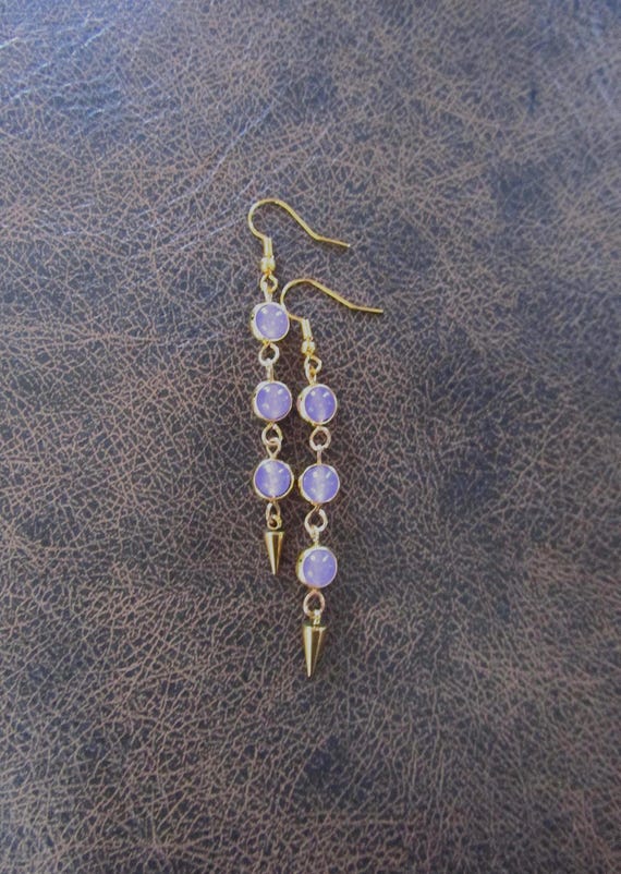 Brass and lavender agate dangle earrings