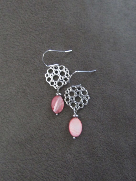 Mid century modern pink mother of pearl and silver earrings 2