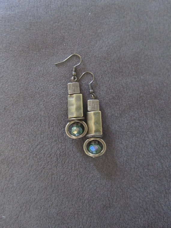 Antique bronze and pale green crystal earrings